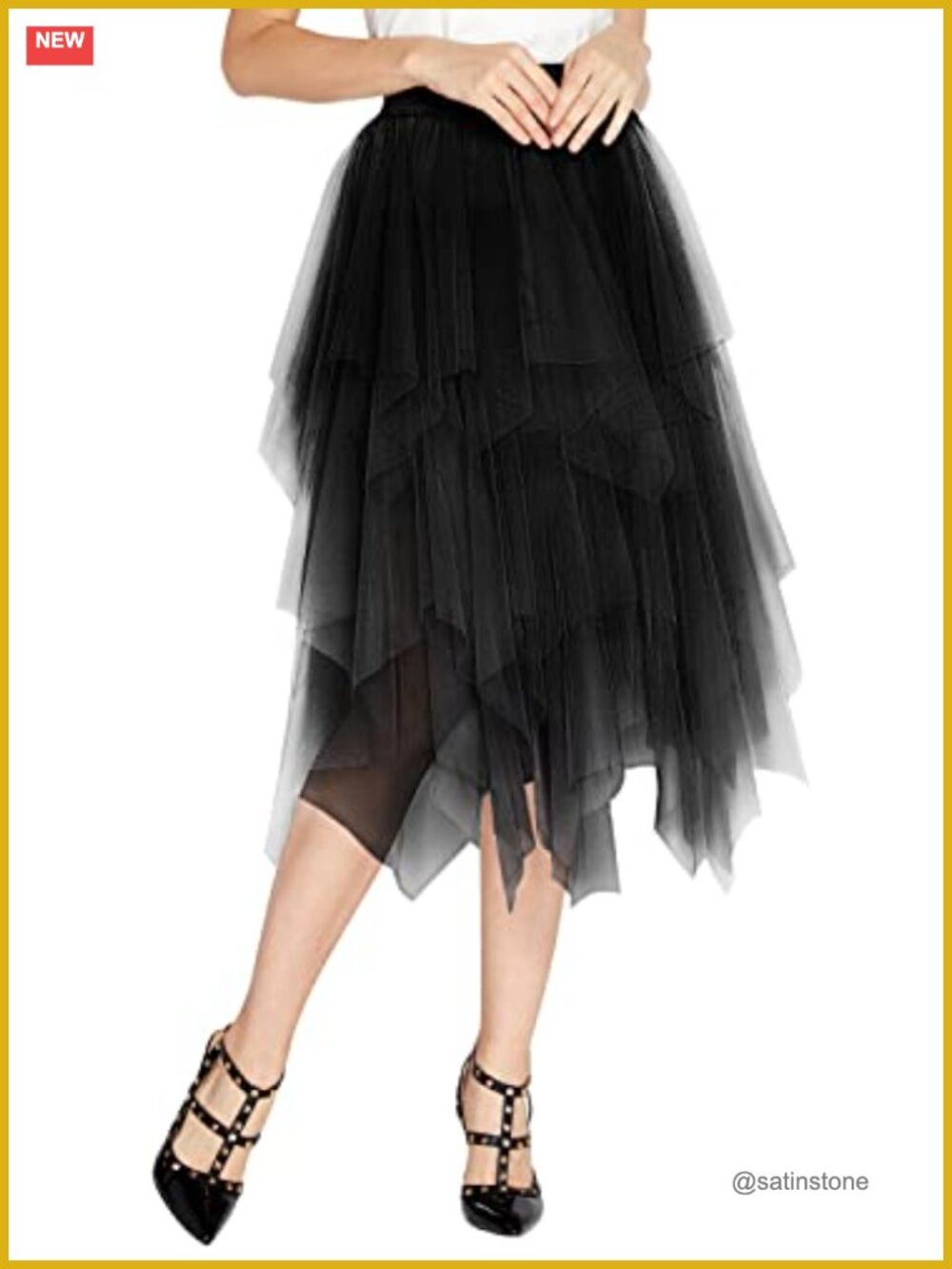 Women's Tulle Midi Skirt High Waist Mesh Layered Fairy Tutu Skirts